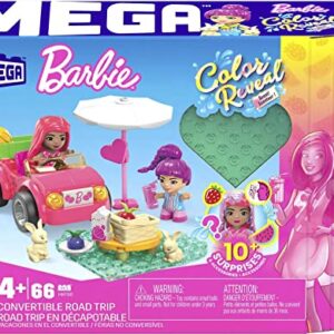 MEGA Barbie Color Reveal Building Toy Car Playset, Convertible Road Trip With 66 Pieces, 10 Surprises, Accessories, Kids Age 4+ Years