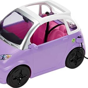 Barbie Toy Car "Electric Vehicle" with Charging Station, Plug and Sunroof, Purple 2-Seater Transforms Into Convertible (Amazon Exclusive)