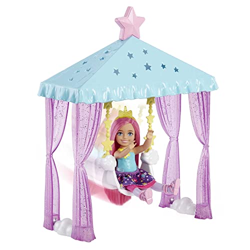 Barbie Dreamtopia Chelsea Doll and Playset, Small Doll with Cloud-Themed Gazebo Swing, Kitten and Accessories