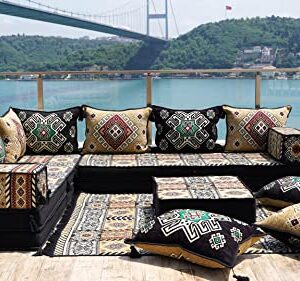 Floor Sofa Seating Set, L Shape Corner Arabic Sofa Set, Oriental Floor Seating, Floor Cushions, Living Room Sofa, Arabic Majlis, Moroccan Jalsa, Sleeper Sofa (L Sofa Full Set)