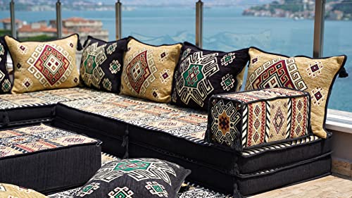 Floor Sofa Seating Set, L Shape Corner Arabic Sofa Set, Oriental Floor Seating, Floor Cushions, Living Room Sofa, Arabic Majlis, Moroccan Jalsa, Sleeper Sofa (L Sofa Full Set)