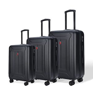 widfre luggage sets 3 pieces carry on suitcase hardshell lightweight travel with double spinner wheels locks tsa approved (black)