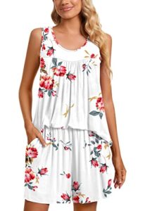 taohuadao womens summer 2 piece pajama sets, sleeveless pleated tunic tops with comfy shorts, lounge sleepwear ladies pjs sets with pockets xl, floral white