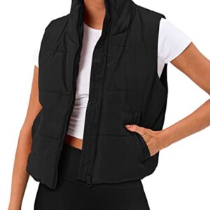 AUTOMET Puffer Vest Women Sleeveless Winter Cropped Outerwear Warm Puffer Lightweight Stand-up Collar Down with Pockets