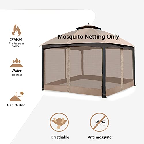 Gafrem 10' x 12' Canopy Side Wall Privacy Panel with Zipper+Outdoor 10'x12' Gazebo 4-Panel Screen Walls with Zipper (Khaki)