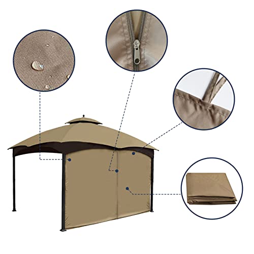 Gafrem 10' x 12' Canopy Side Wall Privacy Panel with Zipper+Outdoor 10'x12' Gazebo 4-Panel Screen Walls with Zipper (Khaki)