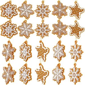20 pcs christmas gingerbread snowflake ornaments mini tree hanging decorations silicone christmas ornaments xmas gingerbread ornaments with ropes for christmas tree winter crafts(20 pcs, snowflake)