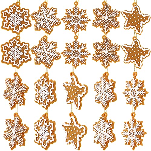 20 Pcs Christmas Gingerbread Snowflake Ornaments Mini Tree Hanging Decorations Silicone Christmas Ornaments Xmas Gingerbread Ornaments with Ropes for Christmas Tree Winter Crafts(20 Pcs, Snowflake)