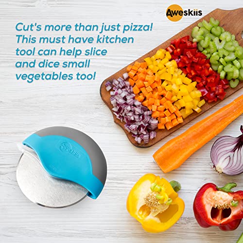 Aweskiis Pizza Cutters I Super Sharp Pizza Slicer I Must Have Kitchenaid Tool I Stainless Steel & Plastic Pizza Cutter Wheel I Pizza wheel cutter with cover I Reusable And Handy & Easy Storage I Blue