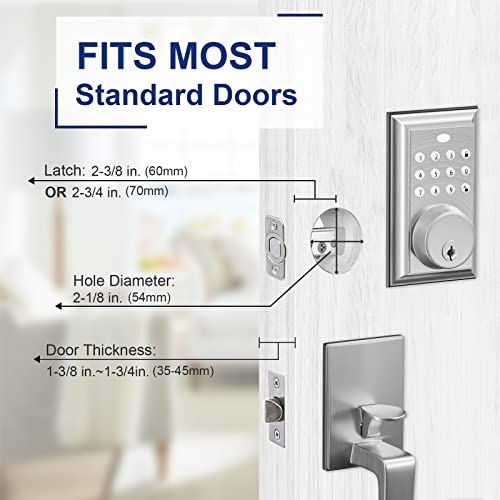 KIAYACI Front Door Lock Set Door Handle Sets Brushed Nickel Door Handle Entry Door Locksets with Rectangle Keypad Deadbolt Single Smart Locks for Front Door Keyless Entry Door Lock Silver