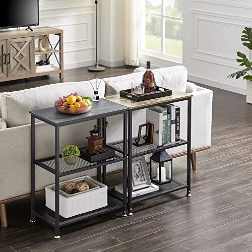 VECELO Tall End Side Tables,30" Height Nightstand with 3-Tier Storage Shelf for Bedroom Living Room, Easy Assembly,Industrial Style, 1-Pack, Misty Gray