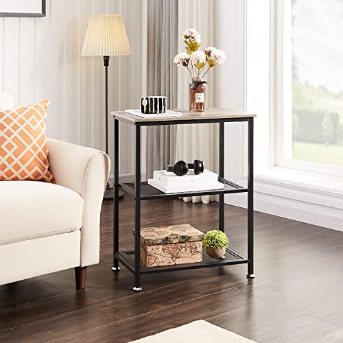 VECELO Tall End Side Tables,30" Height Nightstand with 3-Tier Storage Shelf for Bedroom Living Room, Easy Assembly,Industrial Style, 1-Pack, Misty Gray