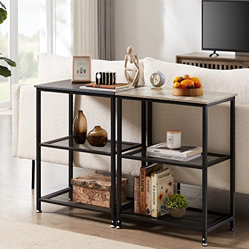 VECELO Tall End Side Tables,30" Height Nightstand with 3-Tier Storage Shelf for Bedroom Living Room, Easy Assembly,Industrial Style, 1-Pack, Misty Gray