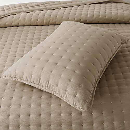 WDCOZY Beige Queen Size Quilt Bedding Sets with Pillow Shams, Cream Tan Lightweight Soft Bedspread Coverlet, Quilted Blanket Thin Comforter Bed Cover, All Season Summer Spring, 3 Pieces, 90x90 inches