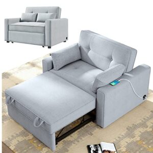 full sleeper sofa,grey pull out couch bed sleeper sofa with pillow,convertible loveseat sleeper sofa bed for small space with adjustable backrest,usb port, 48''