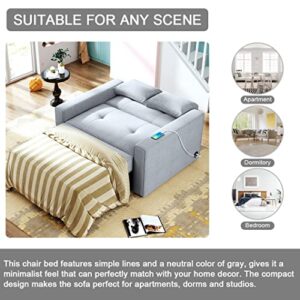 Full Sleeper Sofa,Grey Pull Out Couch Bed Sleeper Sofa with Pillow,Convertible Loveseat Sleeper Sofa Bed for Small Space with Adjustable Backrest,USB Port, 48''