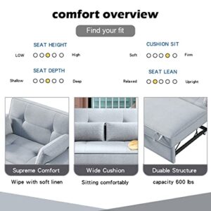 Full Sleeper Sofa,Grey Pull Out Couch Bed Sleeper Sofa with Pillow,Convertible Loveseat Sleeper Sofa Bed for Small Space with Adjustable Backrest,USB Port, 48''