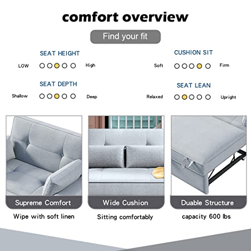 Full Sleeper Sofa,Grey Pull Out Couch Bed Sleeper Sofa with Pillow,Convertible Loveseat Sleeper Sofa Bed for Small Space with Adjustable Backrest,USB Port, 48''