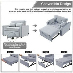 Full Sleeper Sofa,Grey Pull Out Couch Bed Sleeper Sofa with Pillow,Convertible Loveseat Sleeper Sofa Bed for Small Space with Adjustable Backrest,USB Port, 48''