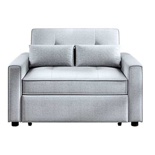 Full Sleeper Sofa,Grey Pull Out Couch Bed Sleeper Sofa with Pillow,Convertible Loveseat Sleeper Sofa Bed for Small Space with Adjustable Backrest,USB Port, 48''