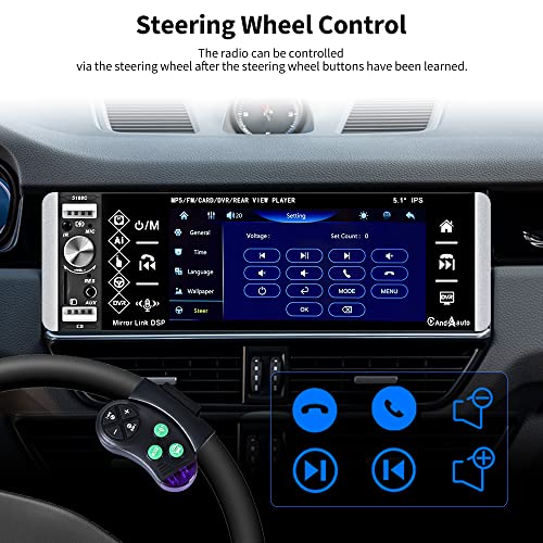 Car Radio Single Din with Apple Carplay Android Auto, 5.1 Inch IPS Touch Screen Car Stereo Support Bluetooth FM Mirror Link SWC Voice Assistant AUX-in USB TF Card Port with Backup Camera