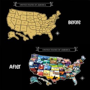 Large Scratch Off Map Of United States 23x16 inch - Hand Drawn Travel USA Map with Accessories - Laminated United States Map - Deluxe Visited States US Map for Home Decor - Cool Traveler Gift Idea