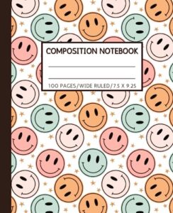 composition notebook wide ruled: smiley faces aesthetic preppy notebook | cute composition notebooks for teen girls