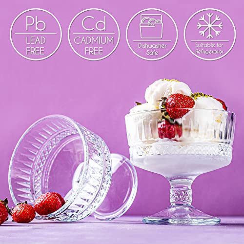Crystalia Glass Ice Cream Bowls, Crystal Dessert Cups Set of 2, Clear Pedestal Bowls, Small Glass Bowls for Parfait, Trifle, Sundae and Cereal, Footed Desert Cups, Lead-Free Custard Cups