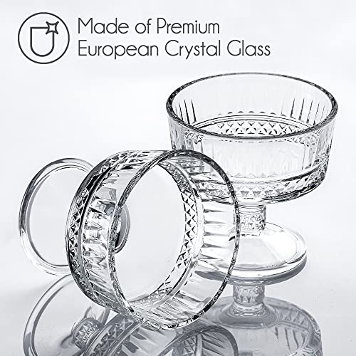Crystalia Glass Ice Cream Bowls, Crystal Dessert Cups Set of 2, Clear Pedestal Bowls, Small Glass Bowls for Parfait, Trifle, Sundae and Cereal, Footed Desert Cups, Lead-Free Custard Cups