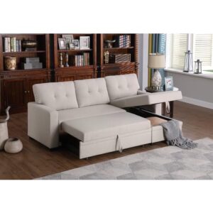 Devion Furniture Contemporary Reversible Sectional Sleeper Sectional Sofa with Storage Chaise in Beige Fabric