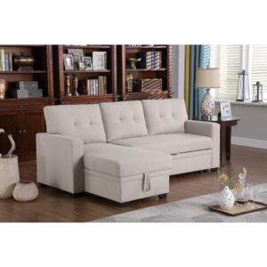 Devion Furniture Contemporary Reversible Sectional Sleeper Sectional Sofa with Storage Chaise in Beige Fabric