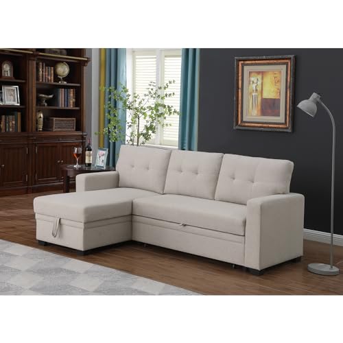 Devion Furniture Contemporary Reversible Sectional Sleeper Sectional Sofa with Storage Chaise in Beige Fabric