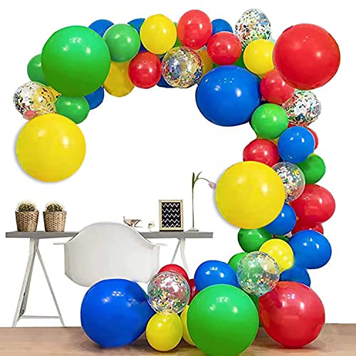 Red Blue Yellow Green Balloon Garland Kit,3 Sizes 18''12''10'Balloon Garland Kit,Latex Balloons for Mario Birthday Carnival Circus Party Decorations