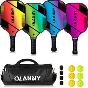 OLANNY Pickleball Paddles Set of 4 Graphite Pickleball Set with Honeycomb Core and Comfort Grip,Pickle-Ball Equipment Includes 4 Pickleball Racquets,6 Balls,4 Pickleball Grip Tape & 1 Portable Bag