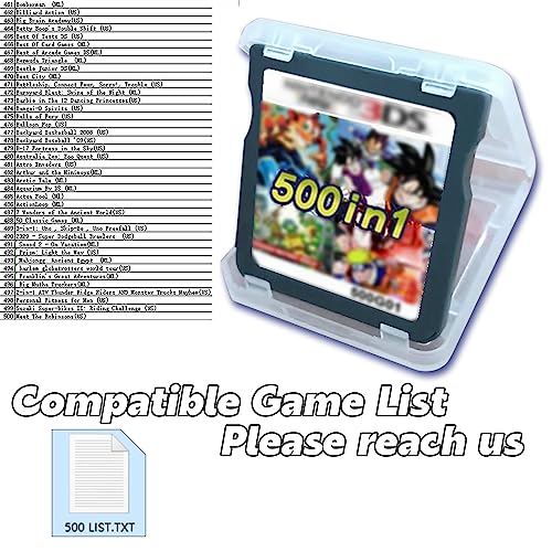 500 in 1 Game Cartridge Classic Nostalgic Games Pack Retro Game Combo Compatible Support with Handheld Dual Screen Console