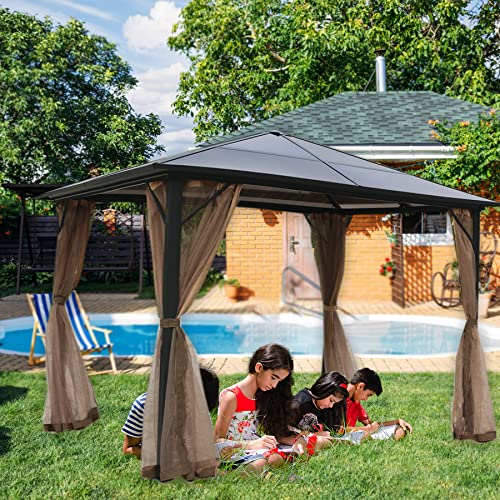 Garden lucky Replacement Gazebo Mosquito Netting 4 Panels for Patio Garden Backyard (12'x12', Brown, Only Netting)