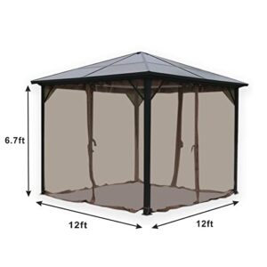 Garden lucky Replacement Gazebo Mosquito Netting 4 Panels for Patio Garden Backyard (12'x12', Brown, Only Netting)