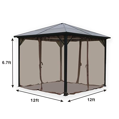 Garden lucky Replacement Gazebo Mosquito Netting 4 Panels for Patio Garden Backyard (12'x12', Brown, Only Netting)