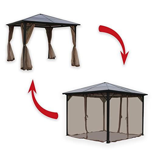 Garden lucky Replacement Gazebo Mosquito Netting 4 Panels for Patio Garden Backyard (12'x12', Brown, Only Netting)