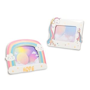 ceramic picture frame rainbow decorative with high definition really plexiglass sheet for table top desk photo display or hanging white color memento (4x6/5x7)