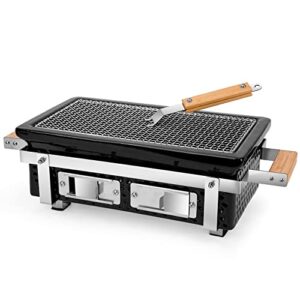 onlyfire charcoal bbq grill hibachi grill with grid lifter, rectangular portable grill with stainless steel griill grate, bbq grill for outdoor camping picnic patio backyard cooking, 16 x 9 inch black