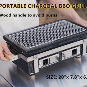 Onlyfire Charcoal BBQ Grill Hibachi Grill with Grid Lifter, Rectangular Portable Grill with Stainless Steel Griill Grate, BBQ Grill for Outdoor Camping Picnic Patio Backyard Cooking, 16 x 9 Inch Black