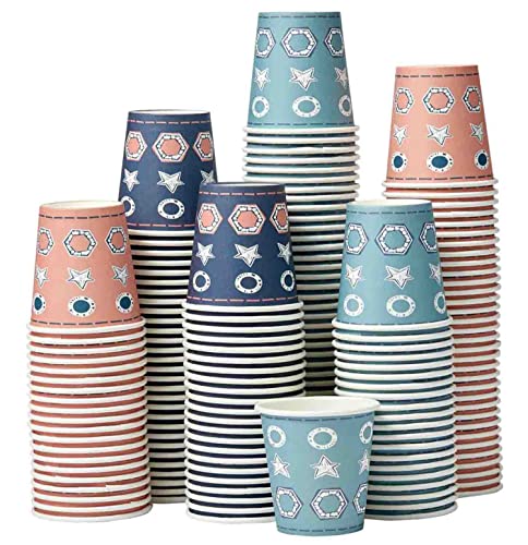 Lamosi 300 Pack - Small Paper Cups 3 oz, Disposable 3oz Bathroom Cups, Mouthwash Cups, Snacks Beverages Sampling Cups for Home Party Travel, 3 Ounce - Geometric