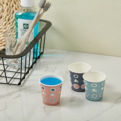 Lamosi 300 Pack - Small Paper Cups 3 oz, Disposable 3oz Bathroom Cups, Mouthwash Cups, Snacks Beverages Sampling Cups for Home Party Travel, 3 Ounce - Geometric