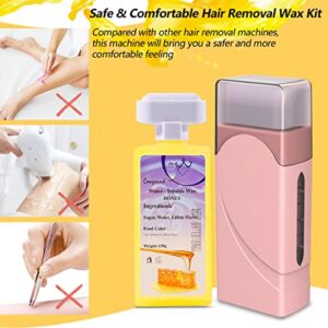 Roll on Wax,Honey Roller Waxing Kit for Women and Men,Roll on Wax Warmer Kit,Depilatory Wax Roller Kit for Sensitive Skin,Roll on Wax Cartridge Refill&Non-Woven Wax Strips for Hair Removal