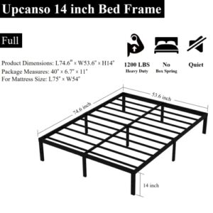 Upcanso Full Bed Frame No Box Spring Needed, 14 Inch Heavy Duty Metal Platform Bed Frame Full Size with Storage, 2500lbs Steel Slats Support, Easy Assembly, Black