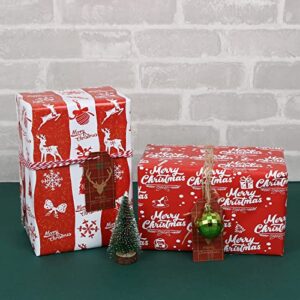 Aimyoo Red and Green Christmas Gift Wrapping Paper Bundle 4 Rolls 17 in x 16 ft per Roll, Merry Christmas Santa Claus Bells Deer Candy Canes Design