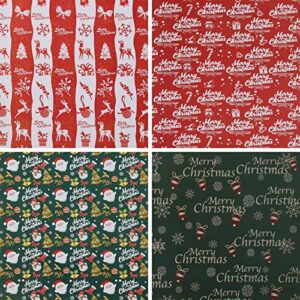 Aimyoo Red and Green Christmas Gift Wrapping Paper Bundle 4 Rolls 17 in x 16 ft per Roll, Merry Christmas Santa Claus Bells Deer Candy Canes Design