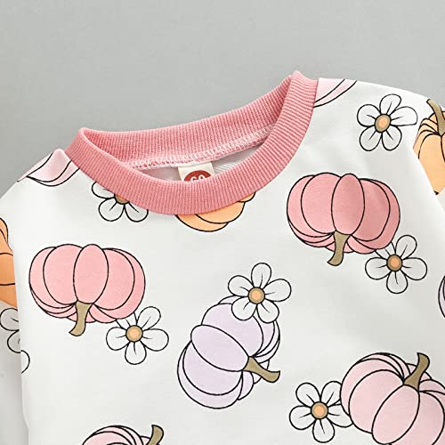 Thanksgiving Outfit Newborn Infant Baby Girl Pumpkin Sweatshirt Onesie Long Sleeve Bubble Romper Fall Winter Clothes (Pumpkin Pink, 0-3 Months)