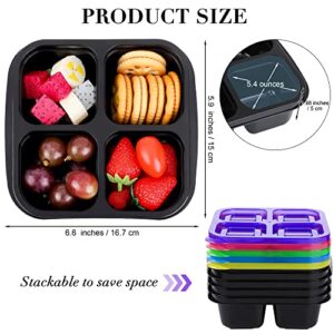 Aodaer 12 Pack 4 Compartment Reusable Snack Box Plastic Bento Lunch Box Divided Food Storage Containers for Work Travel, Black